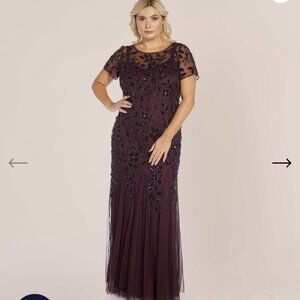 Adrianna Papell Hand Beaded Gown in Night Plum Sz 20